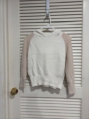 Girls' Hooded Waffle Knit Sweater in Cream and Light Pink